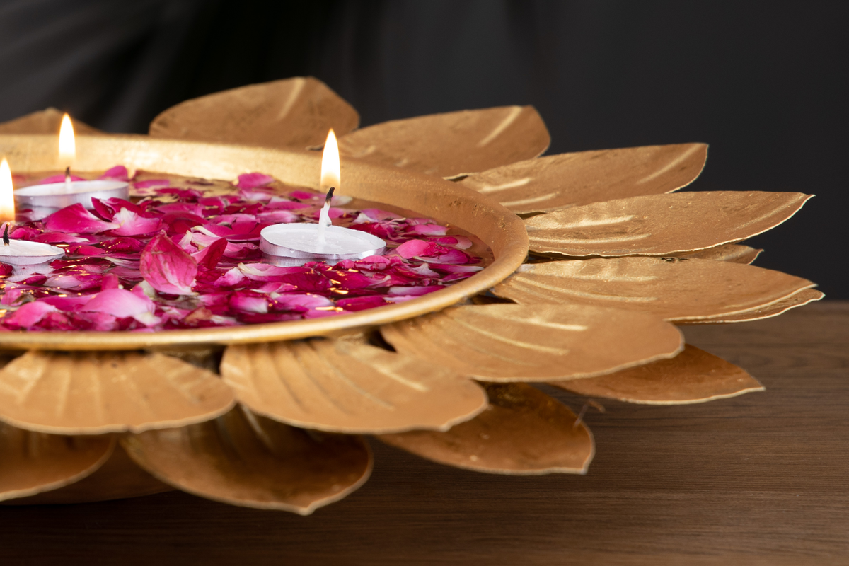 Handmade Lotus Shaped Urli; Candle and Floral Decoration Showpiece